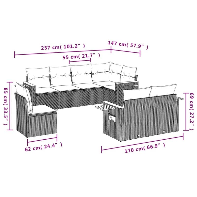 vidaXL Patio Sofa Set with Cushions Outdoor Conversation Furniture Poly Rattan
