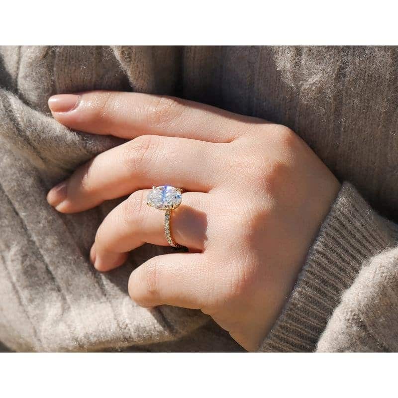 Kobelli Signature Collection 4.5 Carat Moissanite & Diamond 14k Solid Solid Gold Oval Hidden Halo Near Eternity Odette Ring