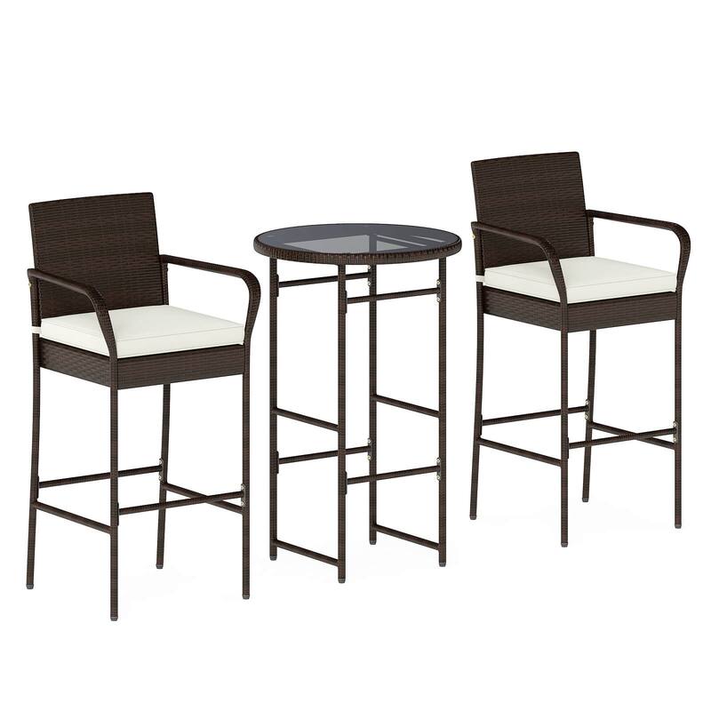 Costway 3 Piece Outdoor Bar Set Heavy-Duty Metal Barstool & Table Set - See Details