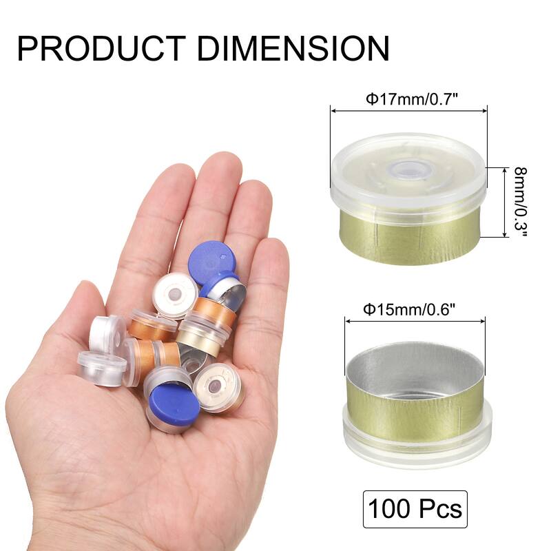 Flip Off Caps 100PCS Burr-Free Flip Off Top Caps - Clear/Green Gold - 15mm