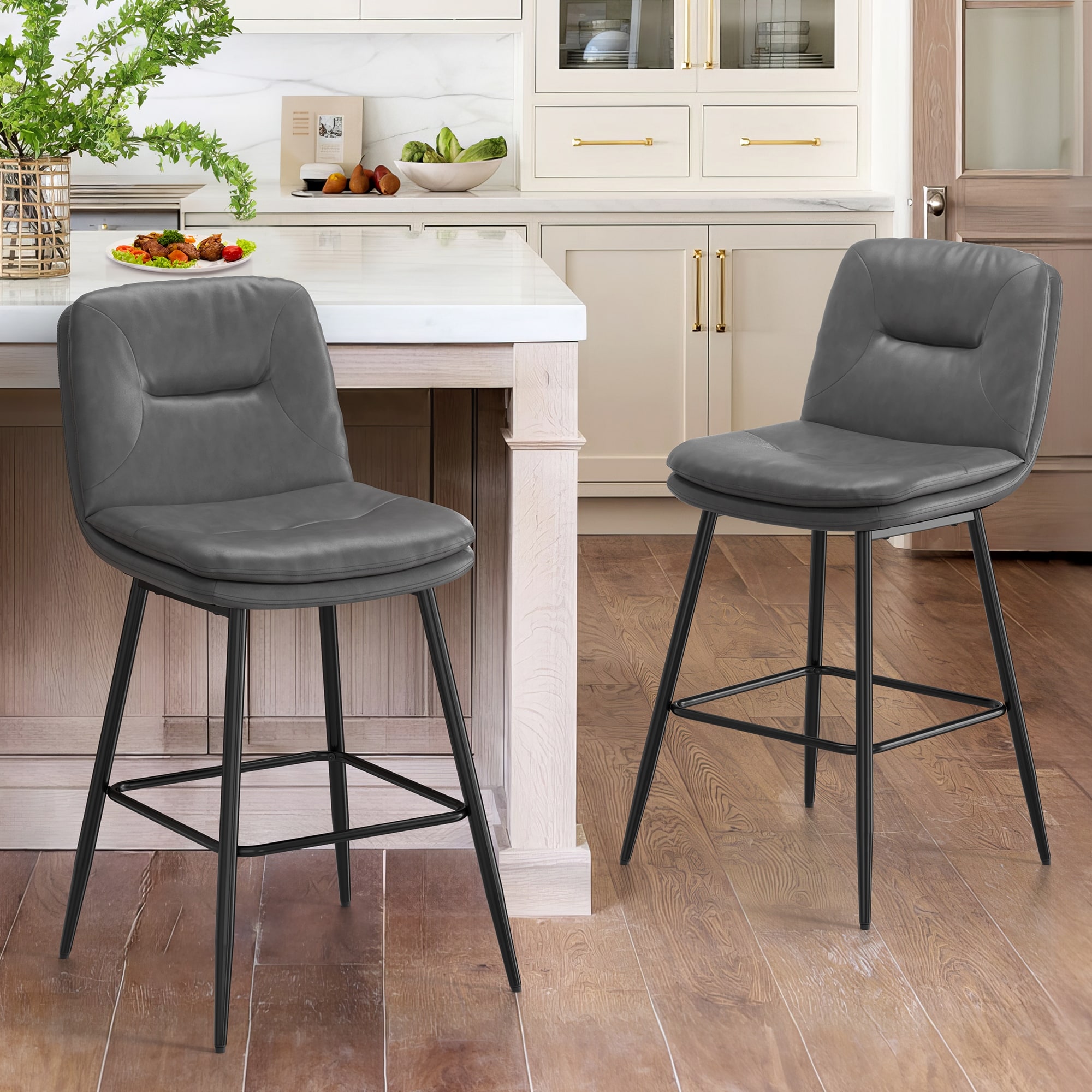 LUE BONA Bar Stools Double Layer Faux Leather Upholstered Counter