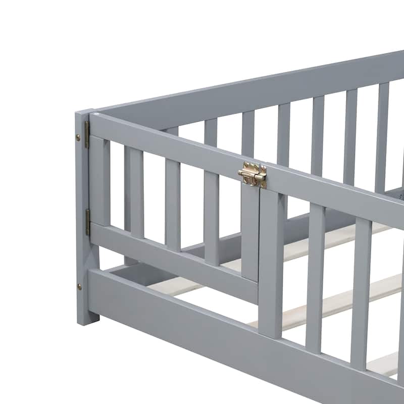 Twin Size Floor Bed with Fence and Door