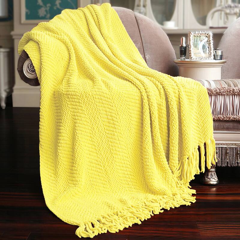 Knitted Tweed Couch Throw - Sunshine Yellow - 50" x 60"
