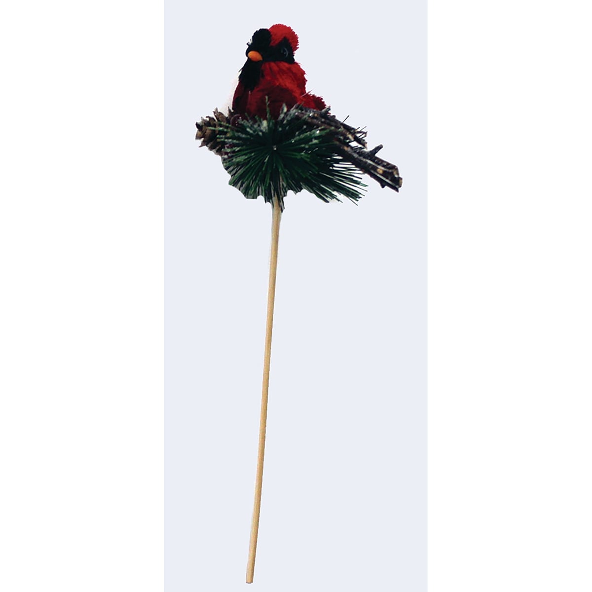 3" Cardinal w/ Pine on 8" Wood Pick, Set of 6 - 11"