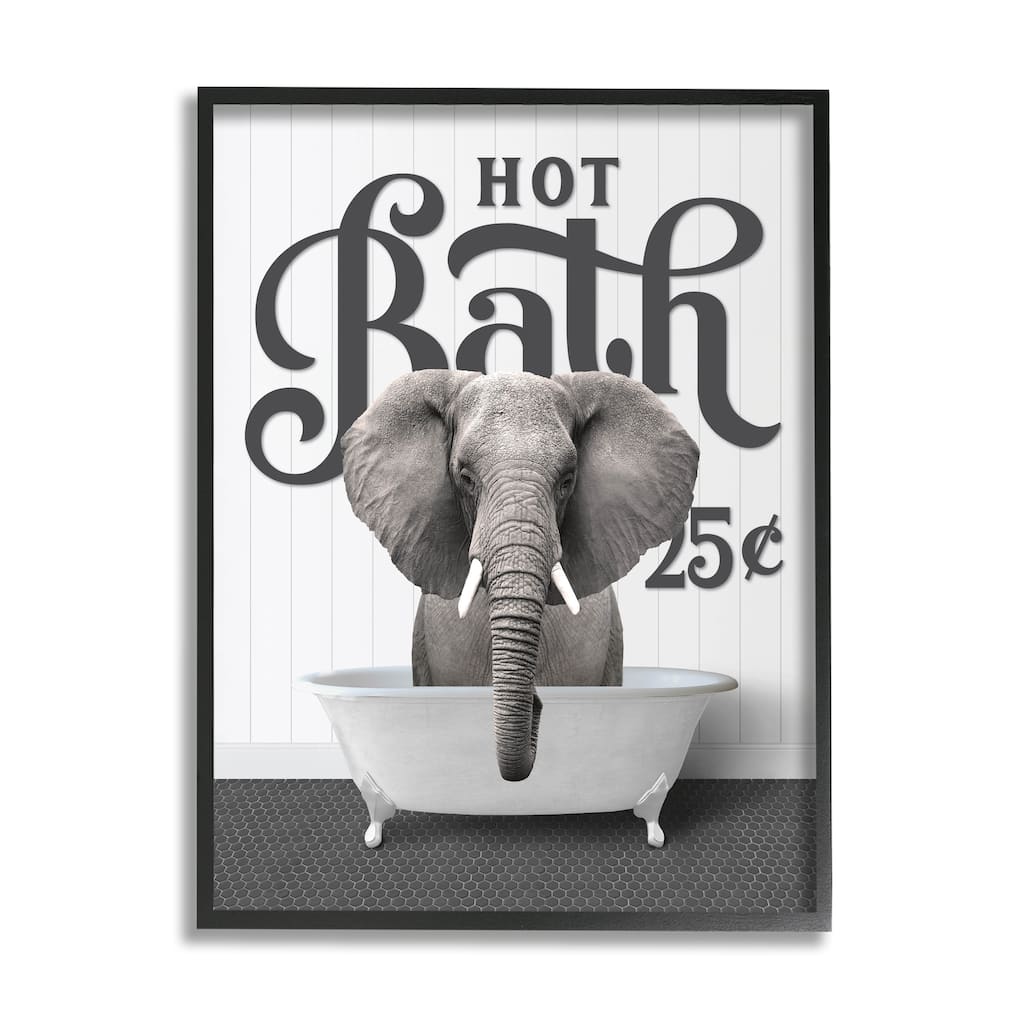 Stupell Vintage Hot Bath Elephant Framed Giclee Art Design by Lettered and Lined