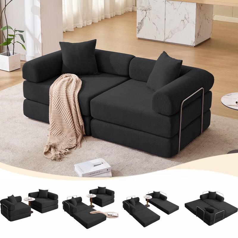Modular Couch Sofa Bed, Convertible Design with Removable Armrests,Folding Mattress Couch for Small Spaces ,No Assembly