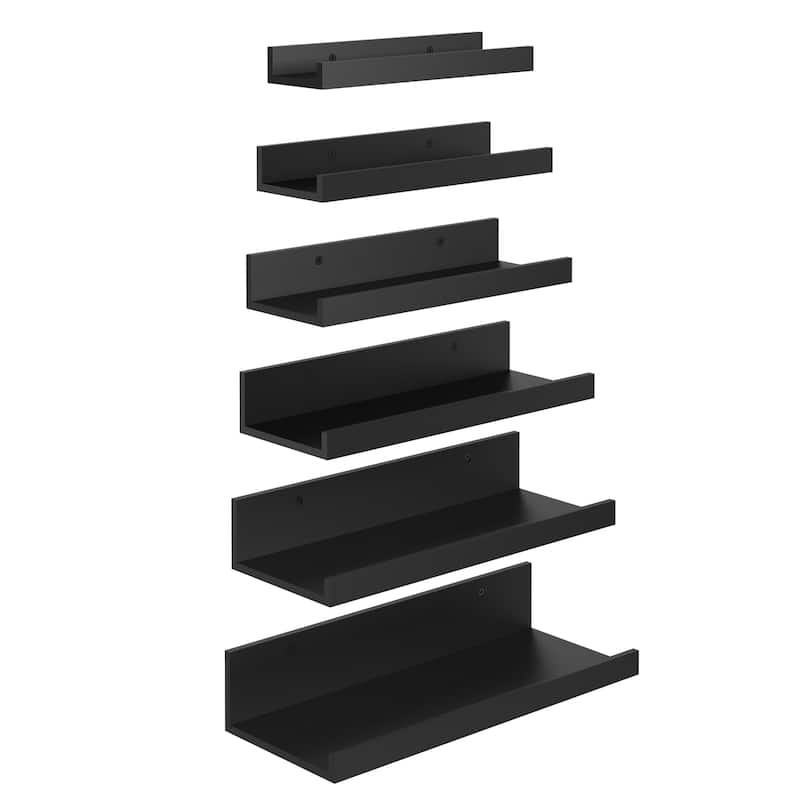 Homy Casa U-Shaped Wall-Mounted Floating Shelf Set of 6, Black Brown