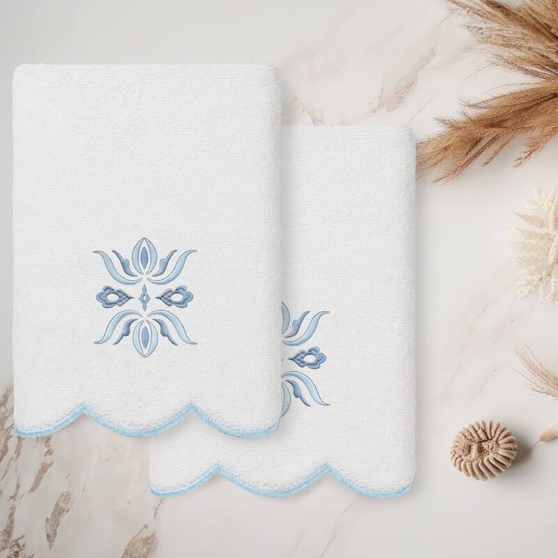 Authentic Hotel and Spa 100% Turkish Cotton FLOWER CREST Scallop Towel Collection