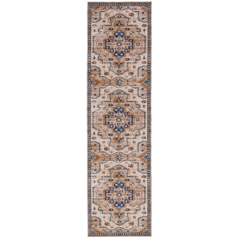 Julian Machine Washable Ivory and Gold Antique Rug - 2' x 8'