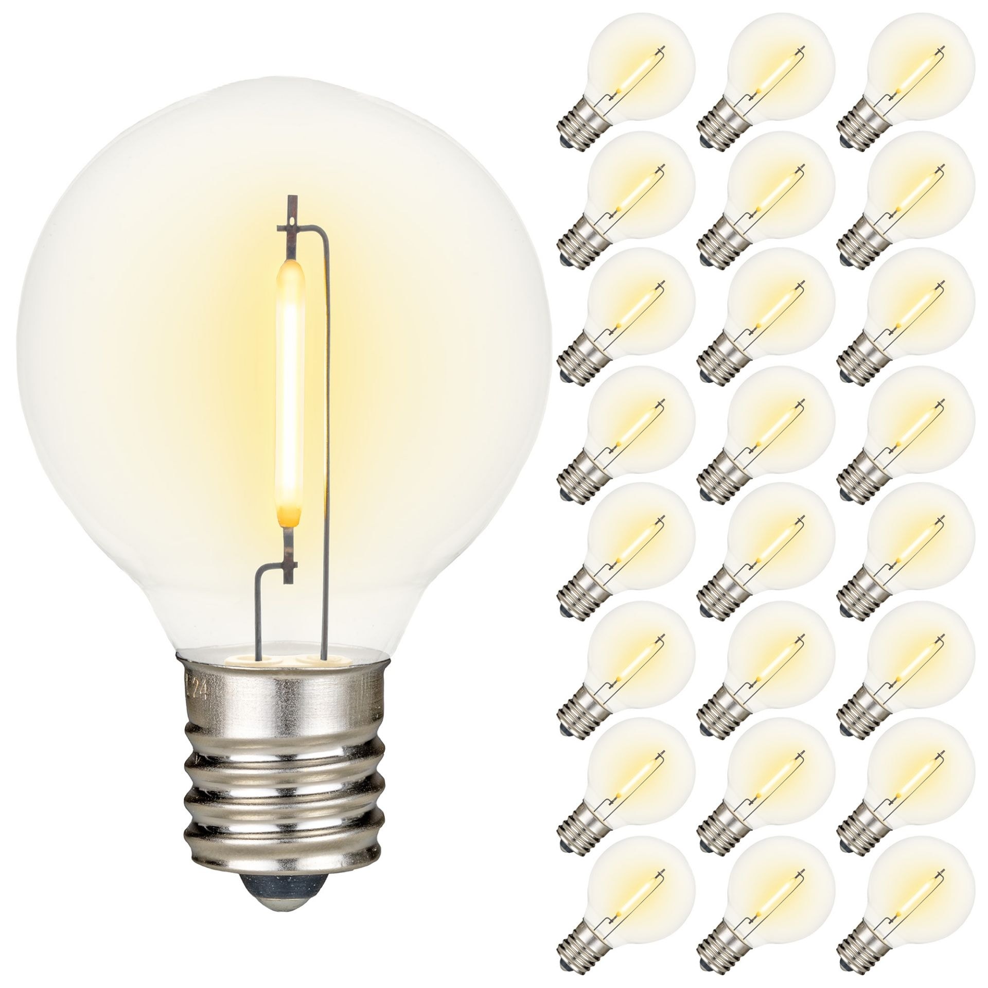 25 Pack LED G40 Plastic Filament Outdoor Globe Replacement Bulbs, Warm White