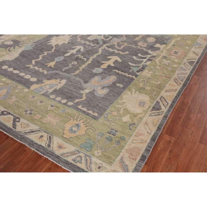 Hand Knotted Oriental 100% Wool Carpet Transitional All-Over Greys & Charcoal Oushak Area Rug - 9' 10'' X 8' 1''