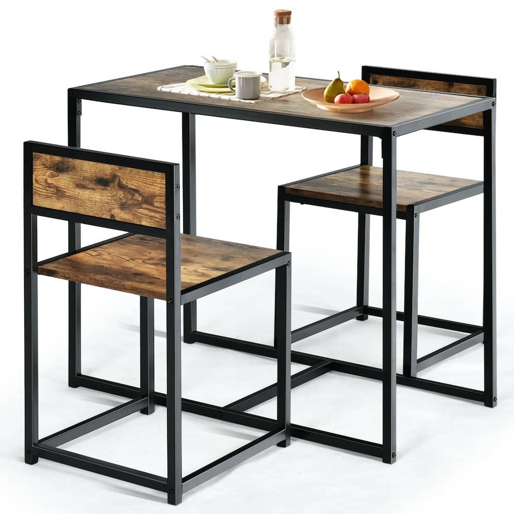 Gymax 3pcs Dining Set Compact Table and 2 Chair Home Kitchen Breakfast
