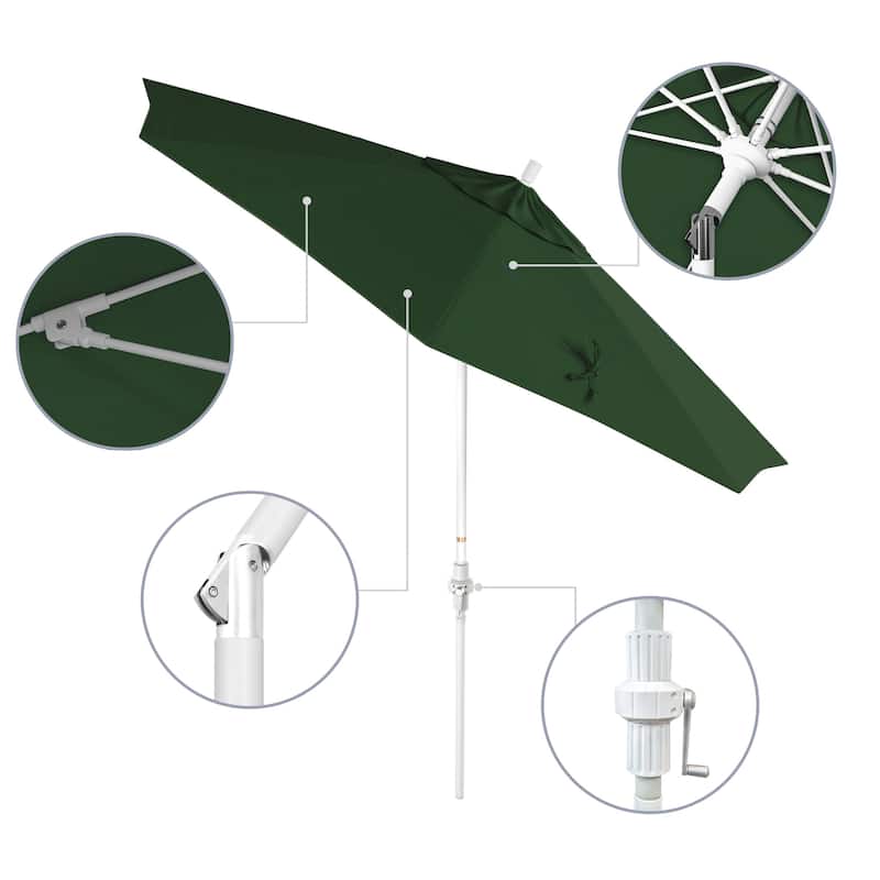 California Umbrella 9' Rd Patio Umbrella White Aluminum Frame Fiberglass Ribs Crank Lift Collar Tilt, Pacifica Pacific Blue