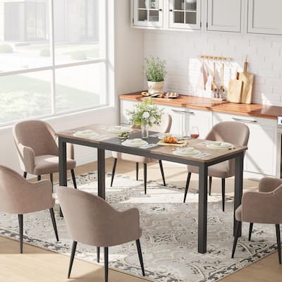Dining Table for 4 or 6, Wooden Rectangular Kitchen Table with Metal Legs