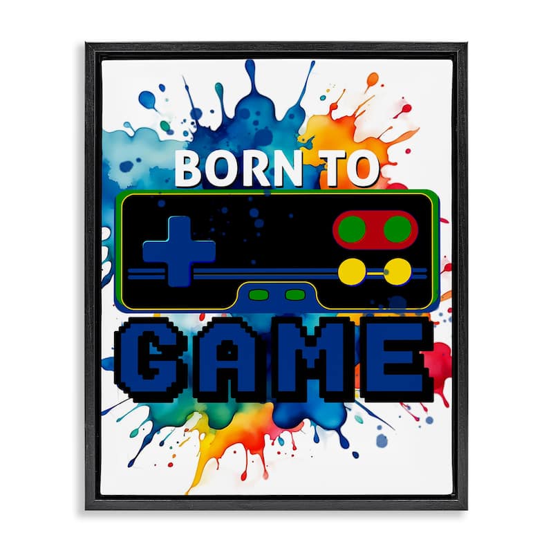 Stupell Born to Game Splash Framed Floater Canvas Wall Art Design By Kim Allen - 25 x 31 - Black