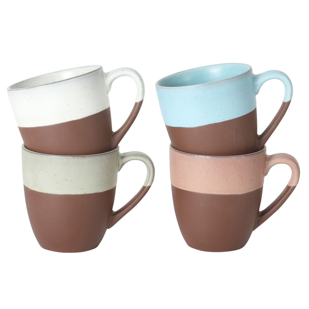 Gibson Elite William Crest 4 Piece Coffee Mug Set, 15oz Stoneware Cups, Reactive Glaze Finish, Round Large Coffee Mugs