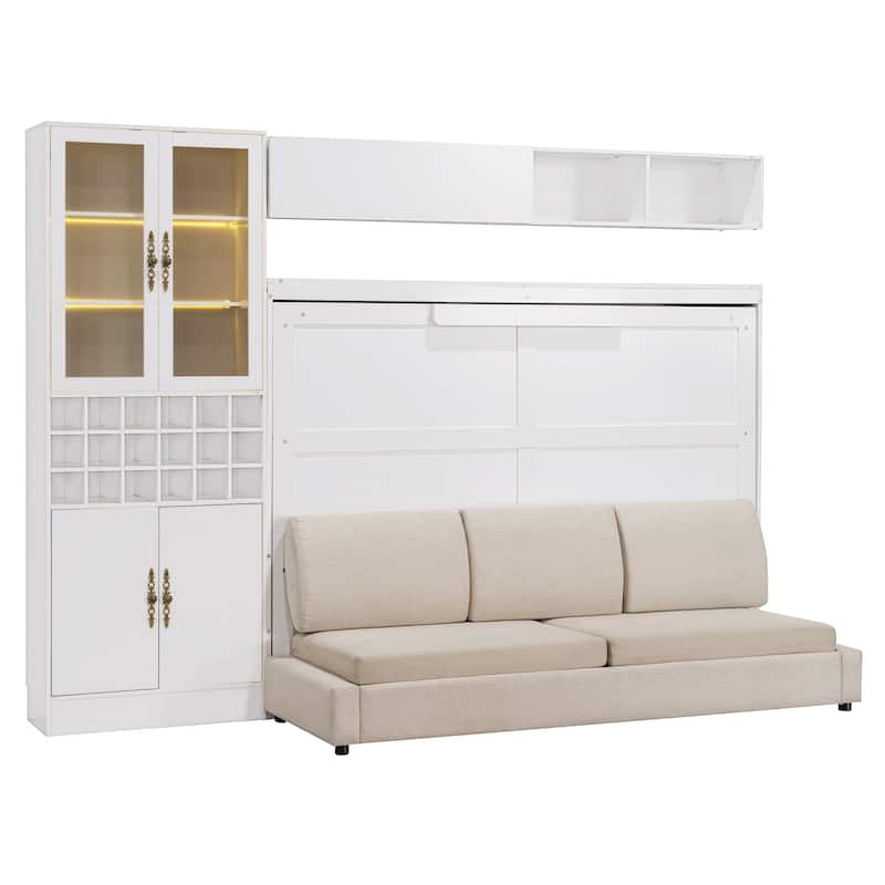 Full Size Murphy Bed Wall Bed with Sofa , Shelves USB & Light