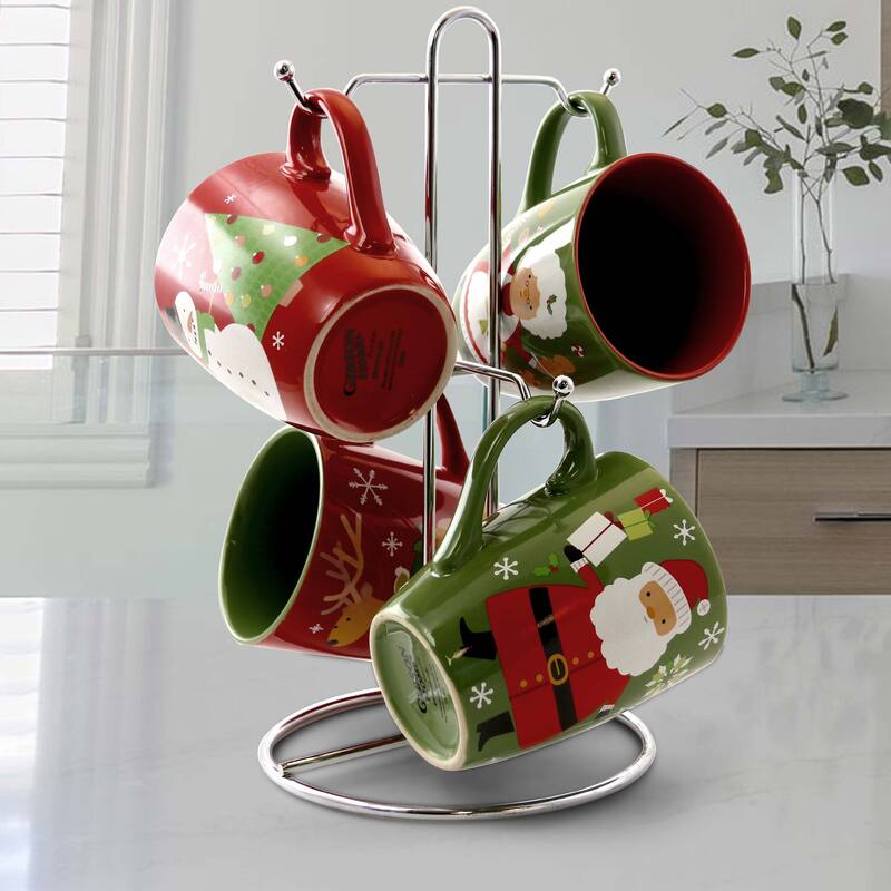 Gibson Home Santa Smile 4 Piece 15 Ounce Stoneware Mugs in Assorted Designs