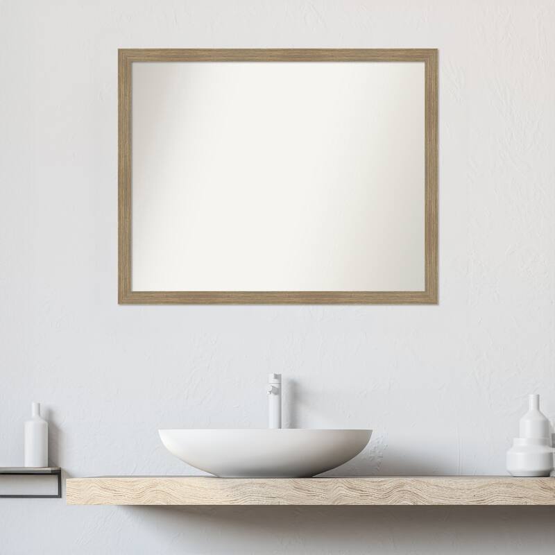 Woodgrain Stripe Non-Beveled Wood Framed Bathroom Vanity Wall Mirror