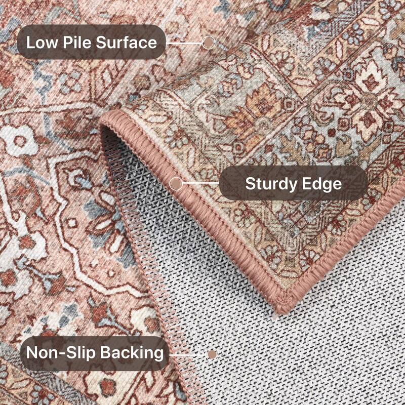 Mcow Floral Collection Machine-Washable Non-Slip Area Rug