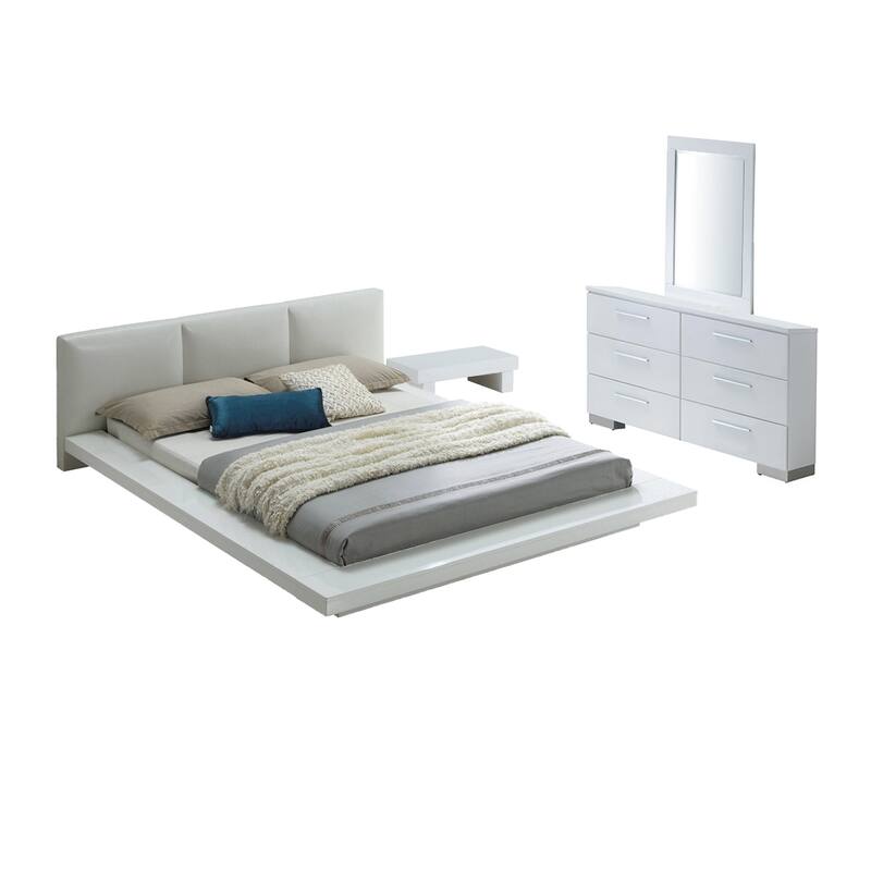 Rishi 4 Pc California King Bedroom Set, Low Profile, Leatherette, White