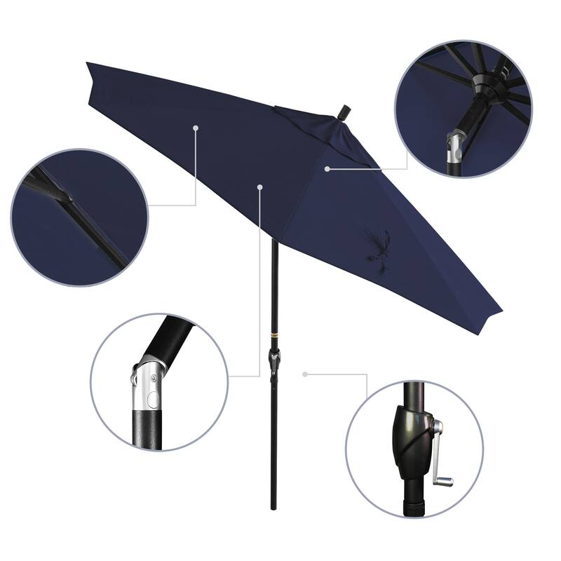 California Umbrella 9' Rd. Aluminum Patio Umbrella, Crank Lift with Push Button Tilt, Black Finish, Pacifica Fabric