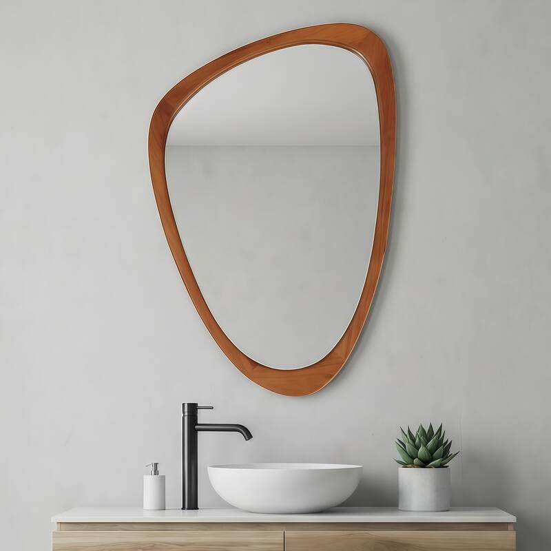 20"x30" Irregular Solid Wood Frame Decorative Mirror,For Bedroom, Bathroom, Living Room, Entryway