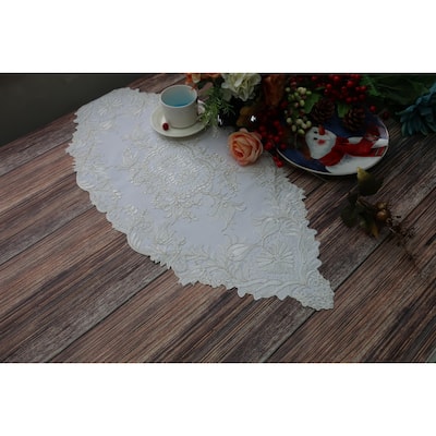 Violet Linen Glory Embroidered Lace Pattern Polyester Table Runner
