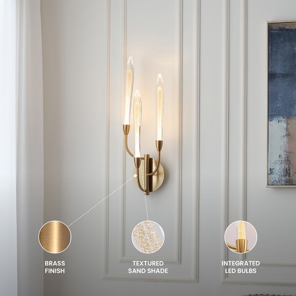 Alina Brass Integrated LED Wall Sconce Light Crystal Shades with Textured Sand Effect Modern Contemporary Style 30 x 9