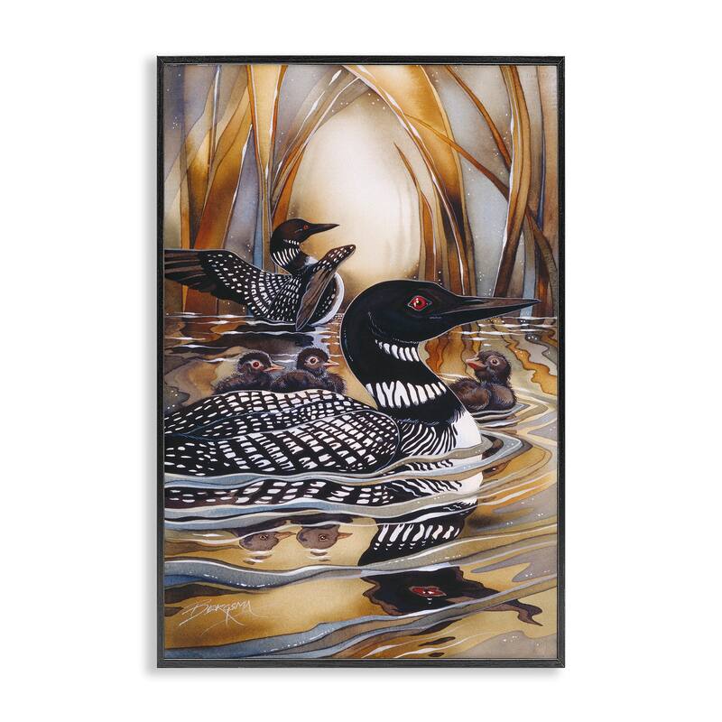 Stupell Loon Family Among Pond Ripples Framed Giclee Art Design By Jody Bergsma - 20 x 30 - Black
