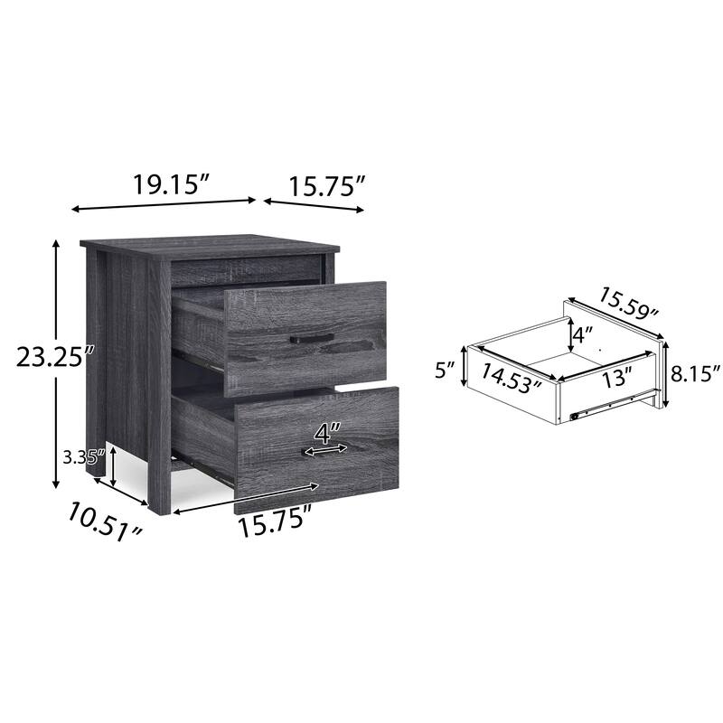 Faux Wood Nightstand with 2 Drawers, Contemporary Design, Easy Toolless Assembly, Storage Organizer for Bedroom