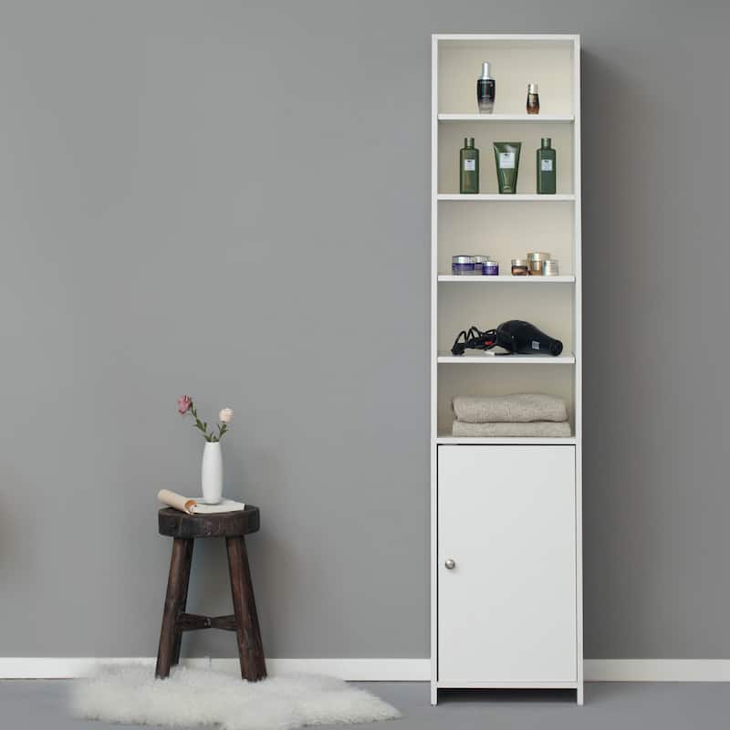 Tall Bathroom Laundry Storage Organizer Cabinet Linen Tower, White