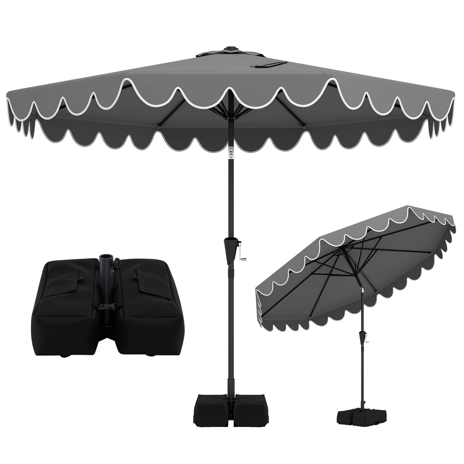 Costway 10 FT Patio Umbrella with Weighted Base Sandbags Push Button