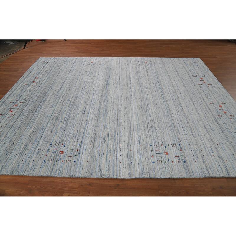 Striped Gabbeh Oriental Area Rug Hand-Knotted Wool Carpet - 7'10" x 9'8"