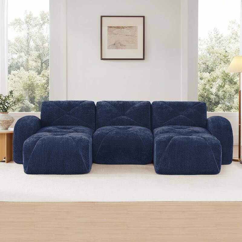 U-shaped Boneless Sofa, Tufted Design, 32D High Density Sponge, Bottom Anti-Slip Design, No Assembly Required Bottom