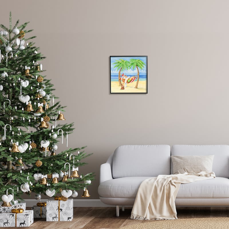Stupell Santa on Beach Hammock Framed Giclee Art Design by Paul Brent