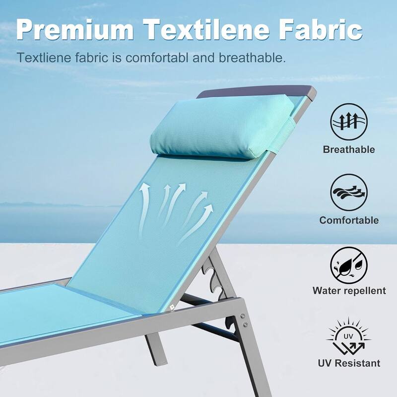 Patio Chaise Lounge Set, 3 Pieces Aluminum Adjustable Pool Lounge Chairs, Sunbathing Recliner with 1 Table
