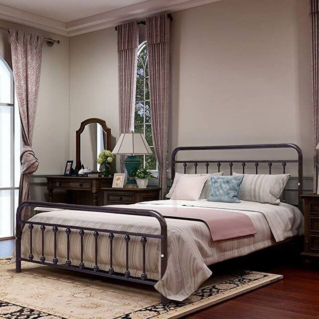 Alazyhome Simple Vintage Metal Platform Bed Frame, Easy-Assembly