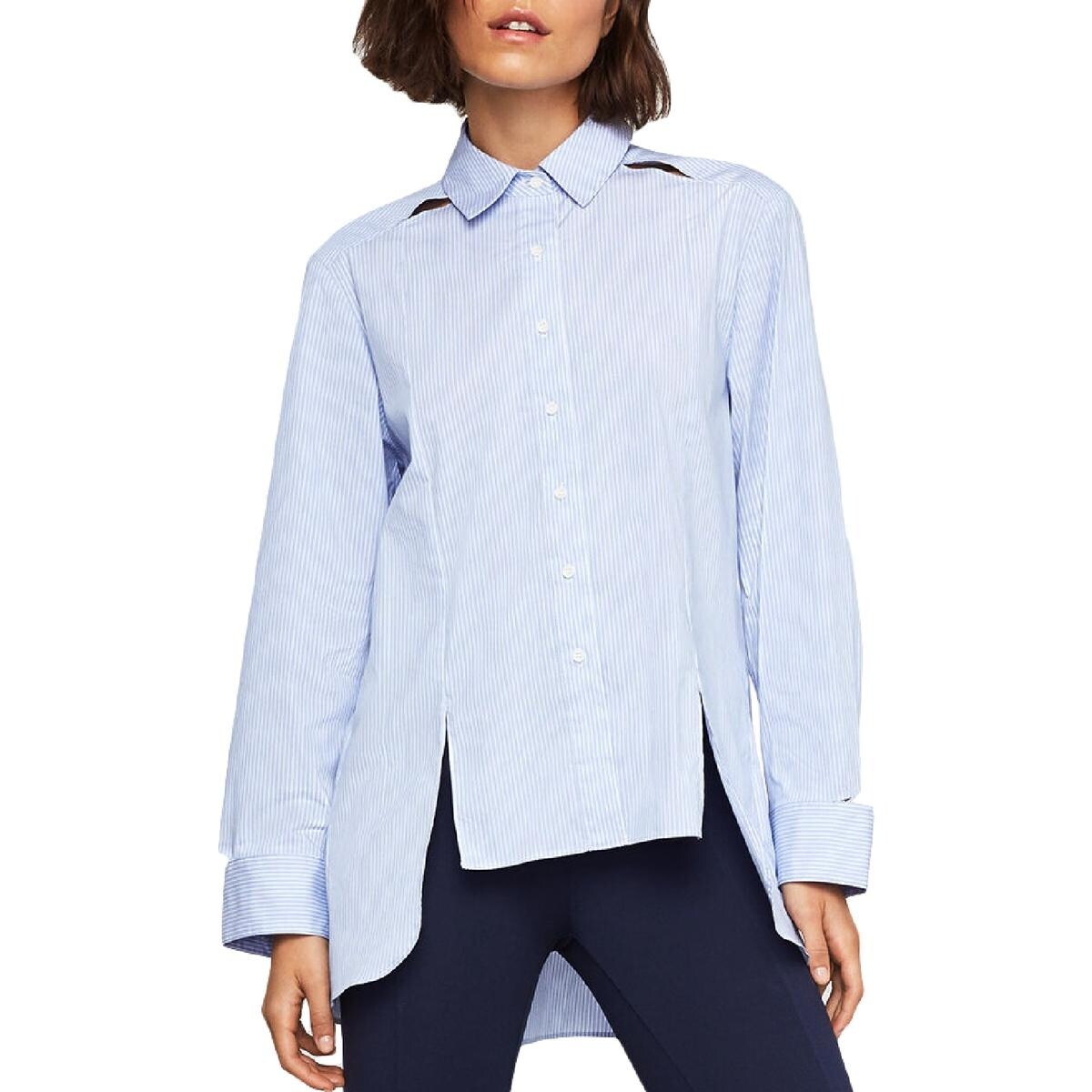 high low button down shirt dress