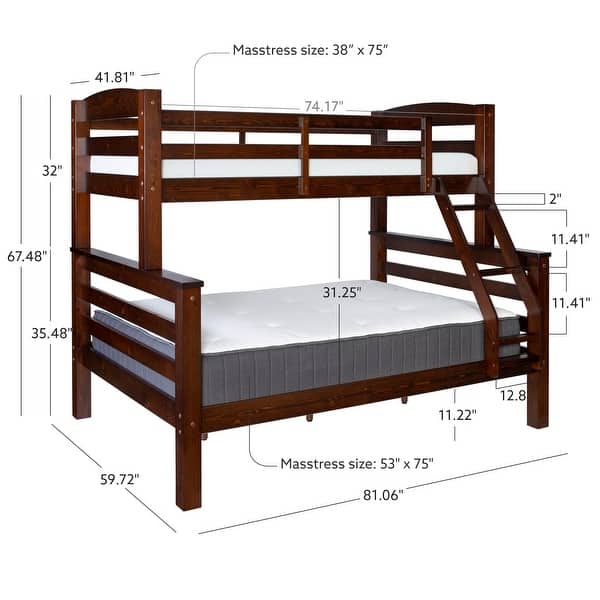 Linon Levi Solid Wood Twin over Full Bunk Bed