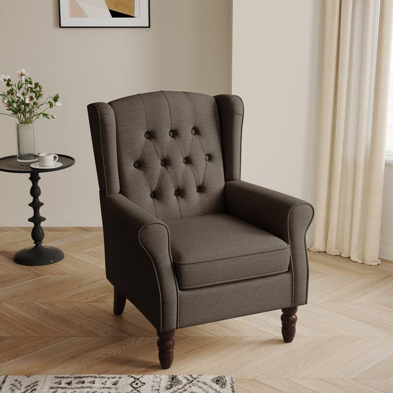 Button-Tufted Accent Chair Wingback Armchair - 38"H
