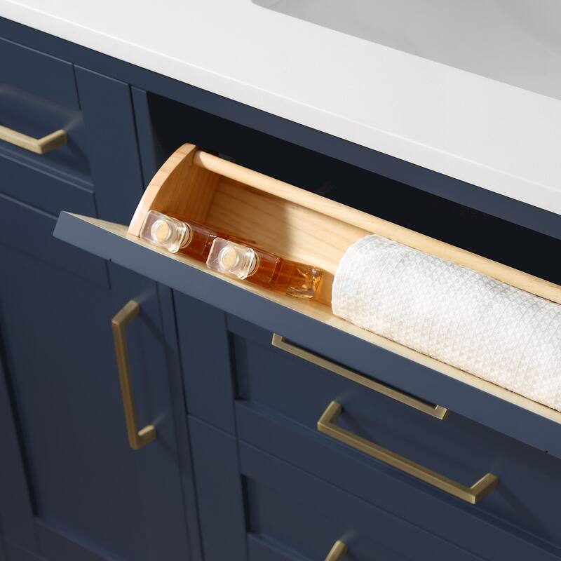 OVE Decors Tahoe 48 in. Midnight Blue Single Sink Vanity with White Cultured Marble Top and Mirror