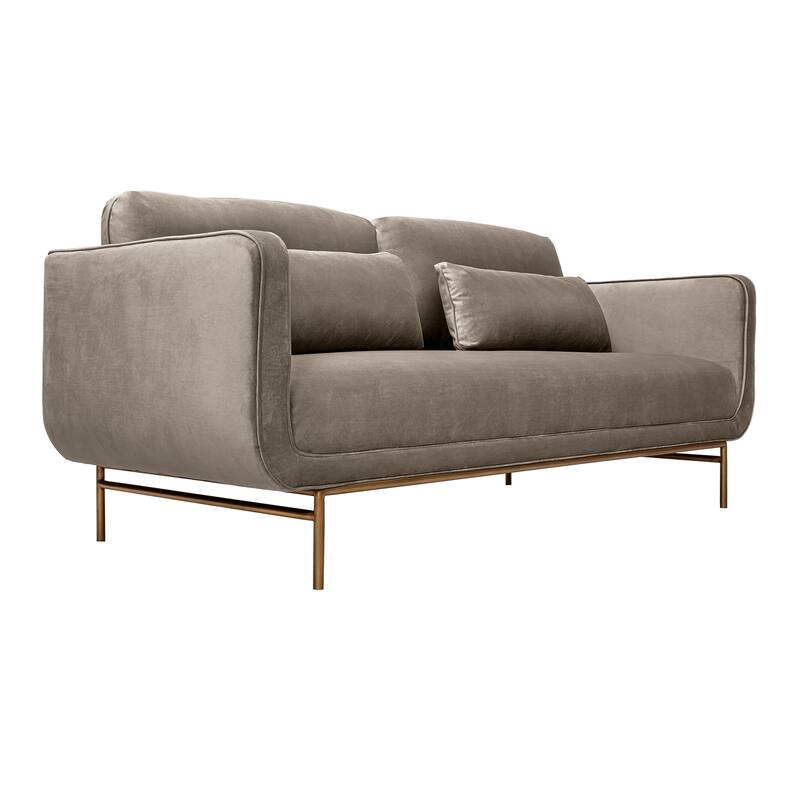 Lilou 77" Fabric or Velvet 3 Seater Sofa Sofa with Antique Brass Metal Legs