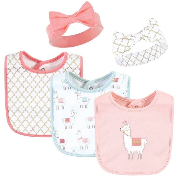 slide 1 of 1, Hudson Baby Infant Girl Cotton Bib and Headband or Caps Set, Llama, One Size - Llama - One Size One Size - Llama