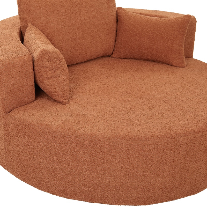 56"W Oversized Swivel Round Lounge Chair, Modern Chenille Accent Chair with 3 Pillow, Upholstered Single Sofa Chair