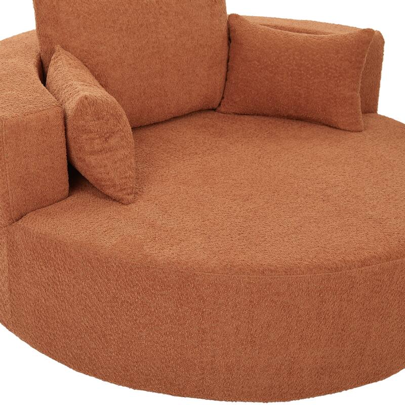 Chenille Swivel Barrel Chair with Pillows