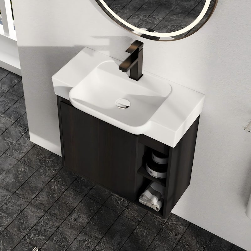 Malwee 24"/28" Floating Bathroom Vanity,Wall Mounted Bathroom Vanity with Ceramic Sink and Soft Close Door - Black - 24"×13"