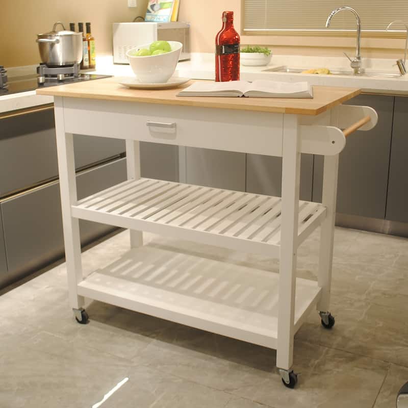 40'' Mobile Kitchen Island & Kitchen Cart,with Two Lockable Wheels