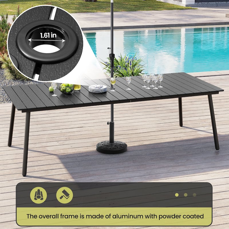 Outdoor Patio Rectangle Aluminum Dining Table with Umbrella Hole