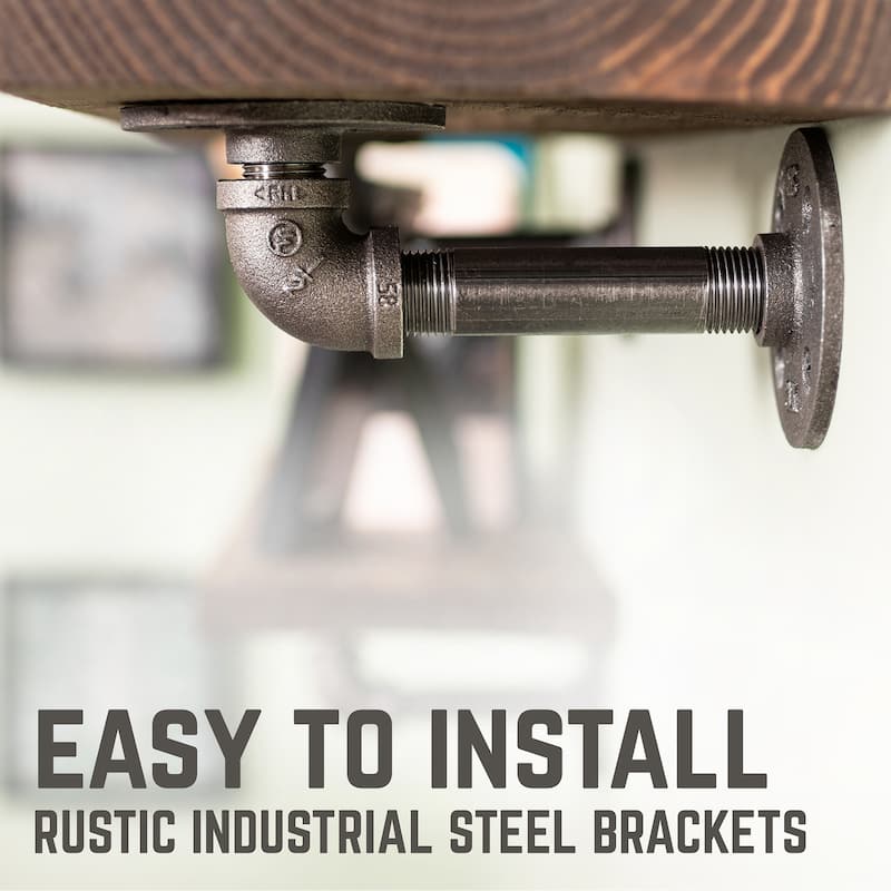 Restore Wood 24 in. Wall Shelf, L-Shape Steel Pipe Brackets, Set of 2